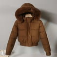 thumbnail image 1 of Winter Coats for Women Lenago Solid Color Long Sleeved Cotton Jacket With Large Collar And Waist Cinching Short Design Outerwear Jacket Parka Warm Winter Jackets Gifts for Women, 1 of 4