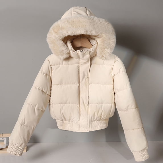 Winter Coats for Women Lenago Solid Color Long Sleeved Cotton Jacket With Large Collar And Waist Cinching Short Design Outerwear Jacket Parka Warm Winter Jackets Gifts for Women