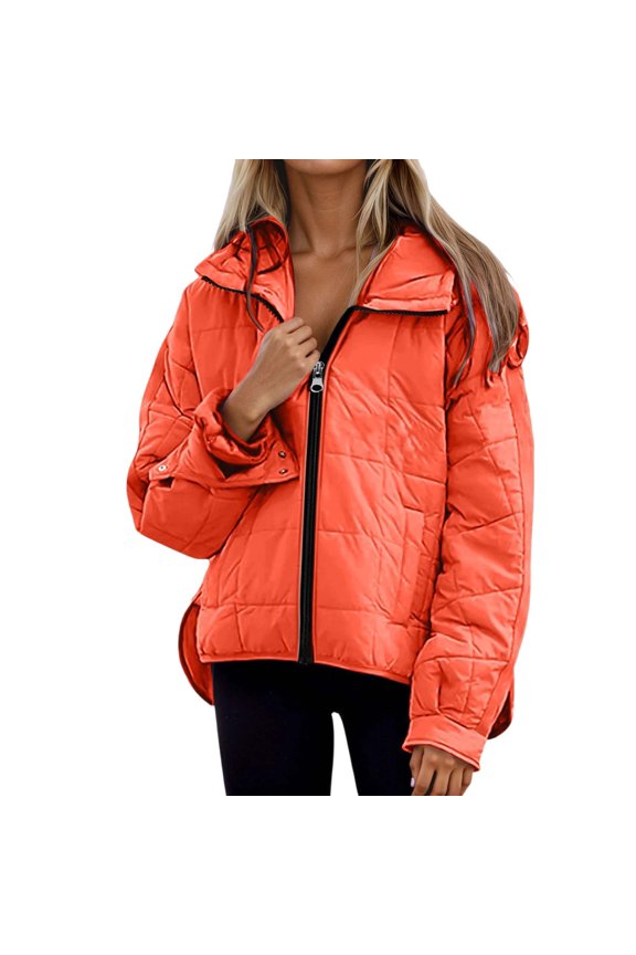 Winter Coats for Women Lightweight Winter Hooded Coat Long Sleeve Zip Up Casual Outerwear Loose Fit Solid Color Jacket With Round Hem For Cold Weather Comfort Winter Jackets for Women