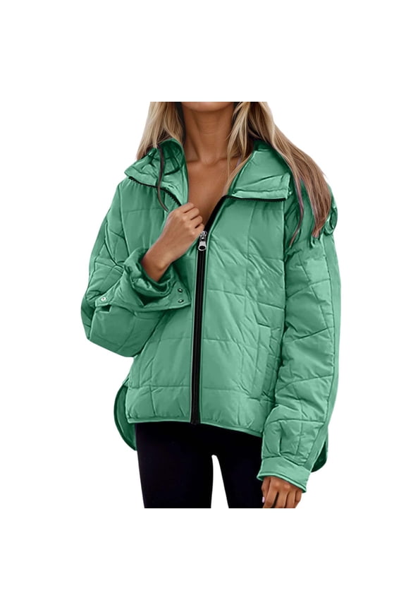 Winter Coats for Women Lightweight Winter Hooded Coat Long Sleeve Zip Up Casual Outerwear Loose Fit Solid Color Jacket With Round Hem For Cold Weather Comfort Winter Jackets for Women