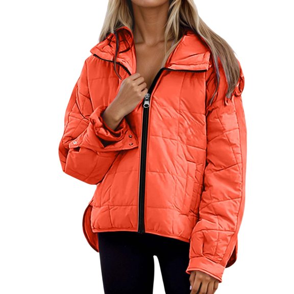Winter Coats for Women Lightweight Winter Hooded Coat Long Sleeve Zip Up Casual Outerwear Loose Fit Solid Color Jacket With Round Hem For Cold Weather Comfort Winter Jackets for Women