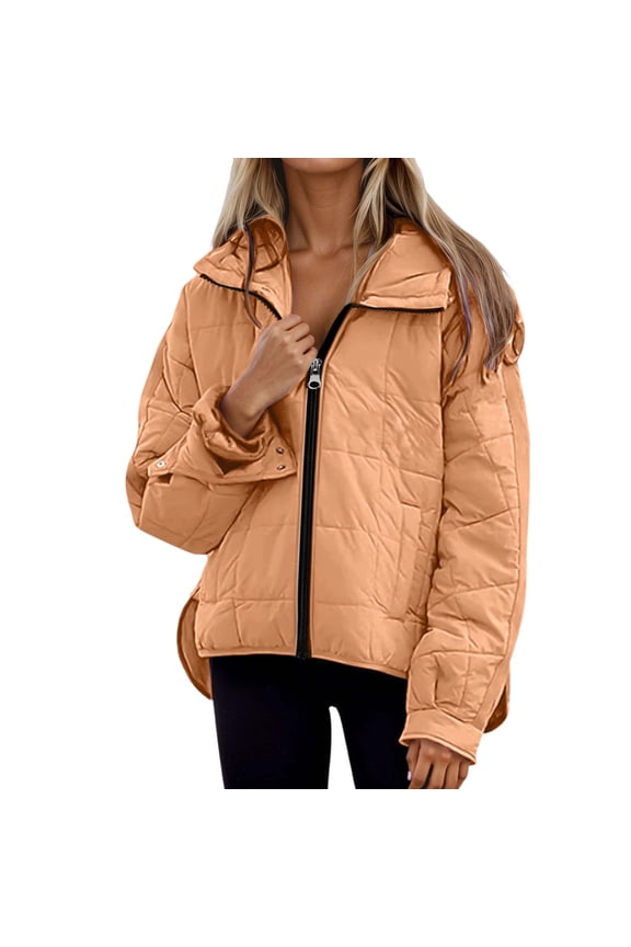 Winter Coats for Women Lightweight Winter Hooded Coat Long Sleeve Zip Up Casual Outerwear Loose Fit Solid Color Jacket With Round Hem For Cold Weather Comfort Winter Jackets for Women