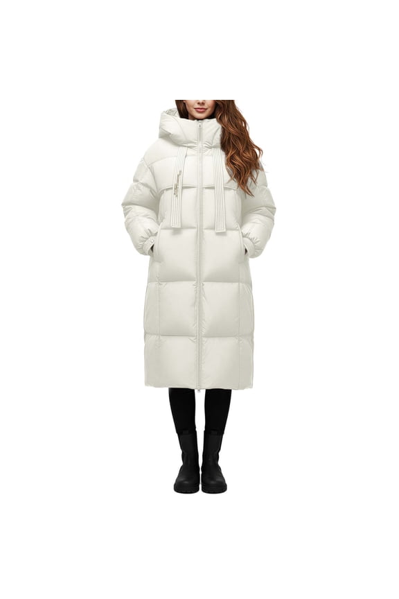 Winter Coats for Women Long Coat Winter Warm Thickened Down Alternative Overcoat Knee Length Loose Fit Hooded Jacket Outerwear For Cold Weather Winter Jackets for Women