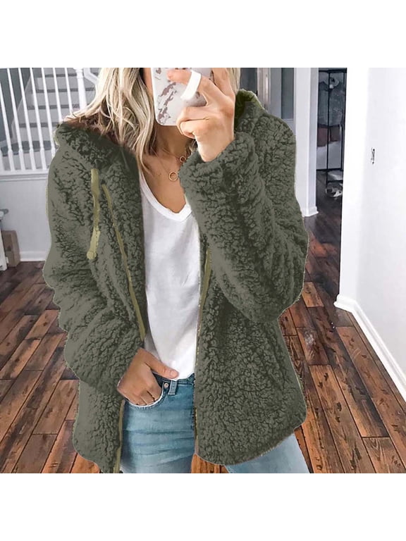 Winter Coats for Women Long Sleeve Cardigan for Womens Warm Polar Fleece Jackets Plus Size Winter Coats Open Front Overcoats Withe Pockets Chaquetas de Mujer Casual