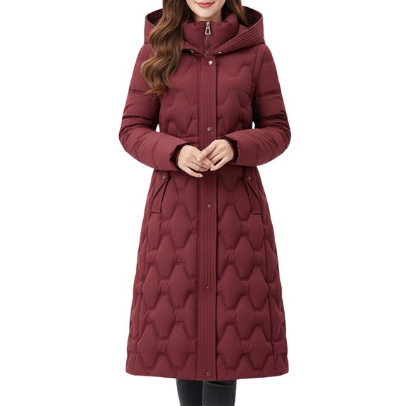 Winter Coats for Women Long Waist Defining Detachable Hood Winter For Warm Oversized Quilted Coat With Removable Windproof Thermal Outerwear For Cold Weather Winter Jackets for Women