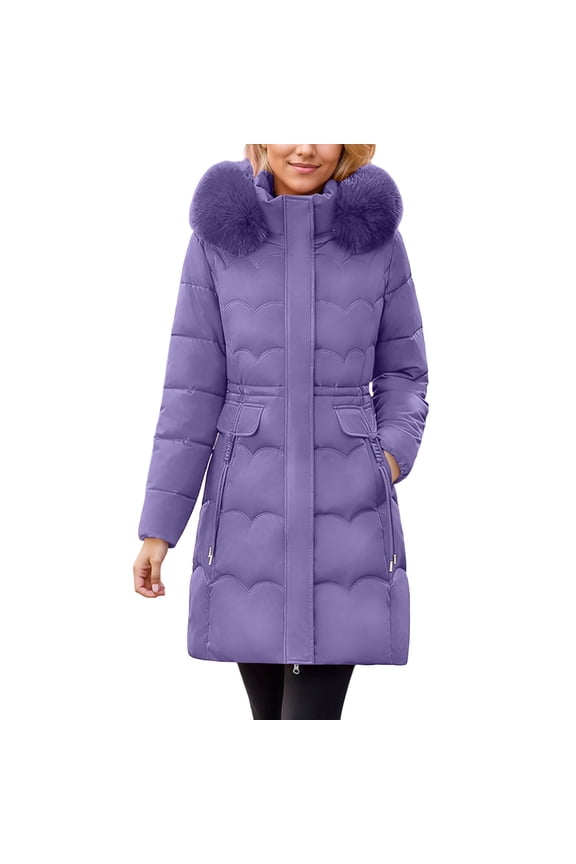 Winter Coats for Women Longline Quilted Coat With Detachable Hood Winter Warm Thickened Down Alternative Jacket Outerwear For Cold Weather Winter Jackets for Women