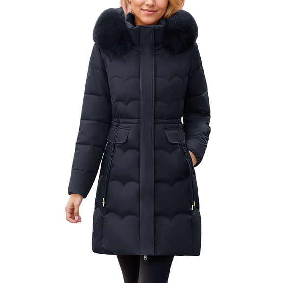 Winter Coats for Women Longline Quilted Coat With Detachable Hood Winter Warm Thickened Down Alternative Jacket Outerwear For Cold Weather Winter Jackets for Women