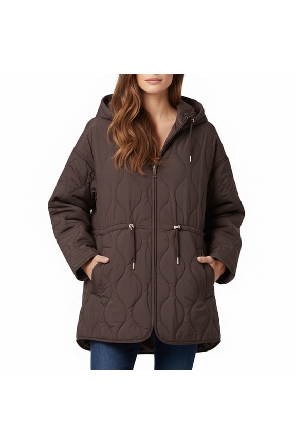 Winter Coats for Women Quilted Hooded Coat With Drawstring Waist For Cold Weather Windproof Warm Winter Jacket Outerwear For Ladies Fashion Winter Jackets for Women