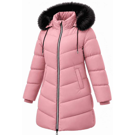 Winter Coats Women Quilted Snow Jacket Windproof Waterproof Puffer Parka Coat, Pink 2XL