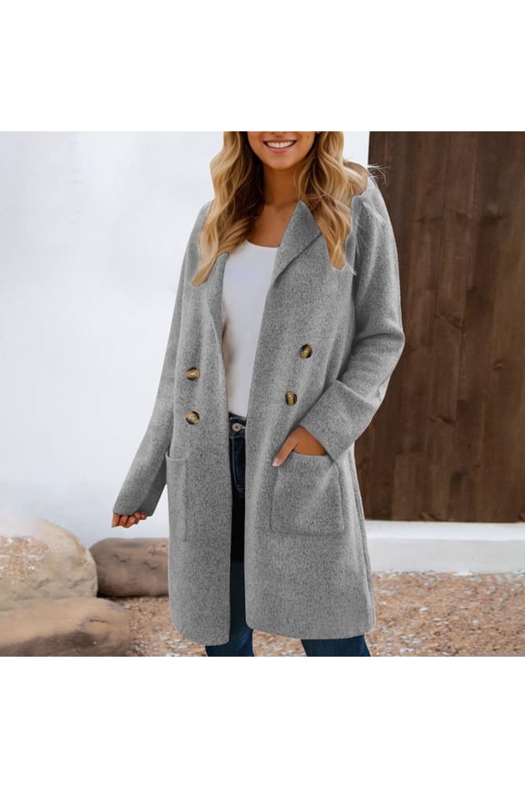 Winter Coats For Women Thick Wool Trench Coat Long Double Coat Lapel Open Front Jacket With Pockets Womens Jackets plus Buttons for Coats Tan Ladies Coats plus Size Womens Cold Weather Coats Rain Coat