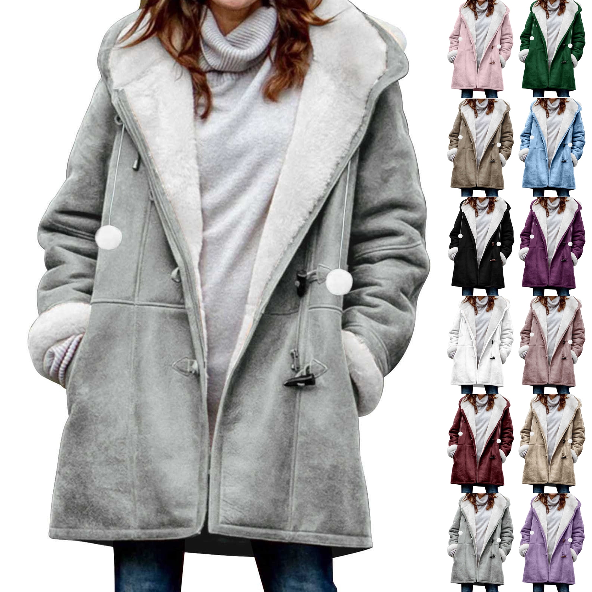 Winter Coats for Women Windproof Fleece Lined Mid-Length Horn-Style ...