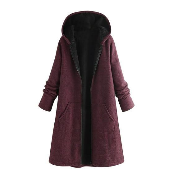 Winter Coats for Women Womens Winter Warm Sherpa Lined Coats Fuzzy Fur Jackets Plus Size Hooded Parka Faux Suede Long Pea Coat Outerwear Red Puffer Jacket