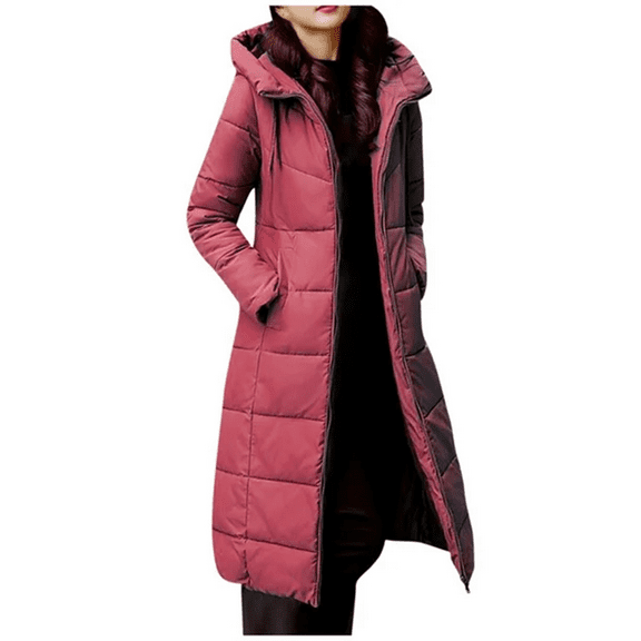 Winter Coats for Women, Yigetop Women's Long Maxi Down Coat Winter Warm Thickened Hooded Parka Puffer Zipper Casual Fashion Slim Fit Overcoat Outwear Long Winter Coats for Women Watermelon Red 2XL