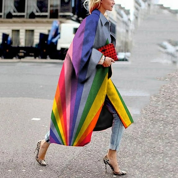 Winter Coats for Women Zpanxa Women Plus Size Long Open Front Cardigans, Retro Printed Long Trench Coat, Colorful Jacket Outerwear Winter Coats with Pockets