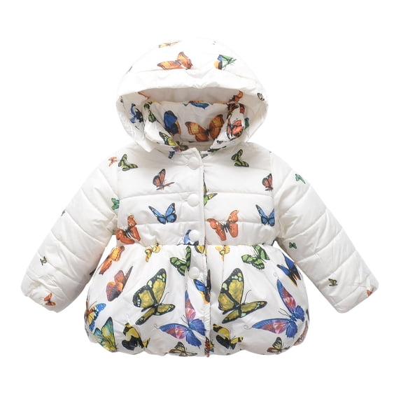 Winter Coats for Baby Girls Butterfly Lightweight Puffer Jacket with Hood Fleece Lined Bubble Coat Padded Down Jacket