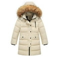 thumbnail image 1 of Winter Coats for Boys Girls with Faux Fur Trim Hood Thicken Warm Snow Ski Jacket Mid Length Long Hooded Overcoat (12-13 Years, Beige), 1 of 7