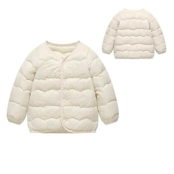 Winter Coats for Girls Boys Puffer Jacket with Pocket Button White Coat Solid Color Long Sleeve Outerwear Coats Boys Winter Coat Size 18-24 Months