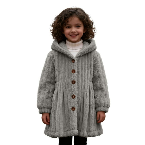Winter Coats for Girls,Coat Girls Hooded Long Waist Tie Casual Outerwear for Autumn Winter,Jacket,Grey,5-6 Years