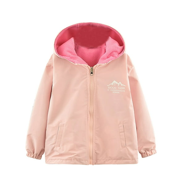 Winter Coats for Girls Waterproof Windproof Full Zip Hooded Reversible Jacket Fleece Lined Windreaker Raincoat (14 Years, Pink)