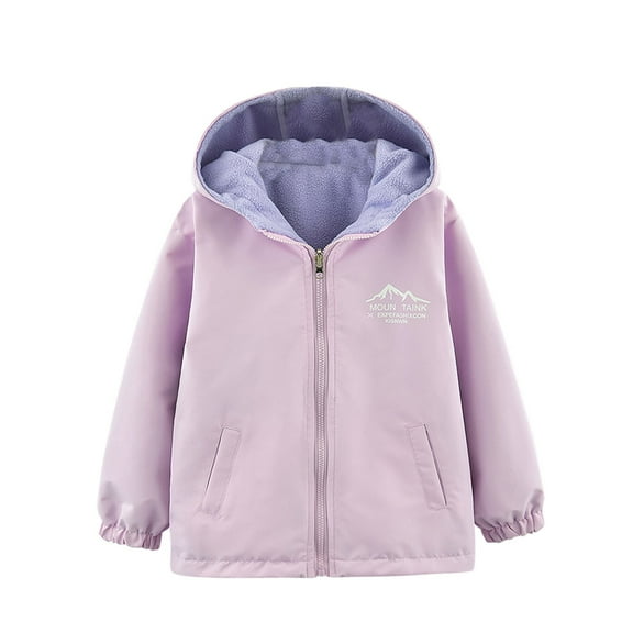 Winter Coats for Girls Waterproof Windproof Full Zip Hooded Reversible Jacket Fleece Lined Windreaker Raincoat (14 Years, Purple)