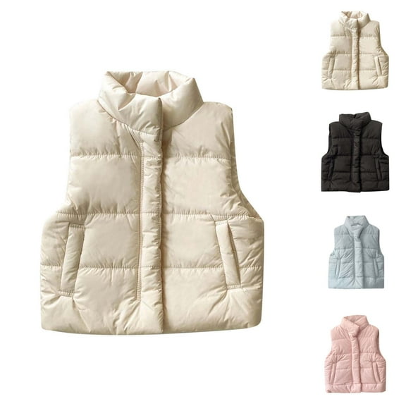 Winter Coats for Girls Winter Jacket Girls Down Vest for Kids Lightweight Warm Sleeveless High Neck Button Casual Fall Winter Wear