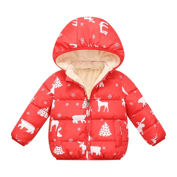 Winter Coats for Kids Toddlers Baby Boys Girls with Removable Hooded Jacket Christmas Elk Warm Fleece Coat Outerwear 1-6 Years