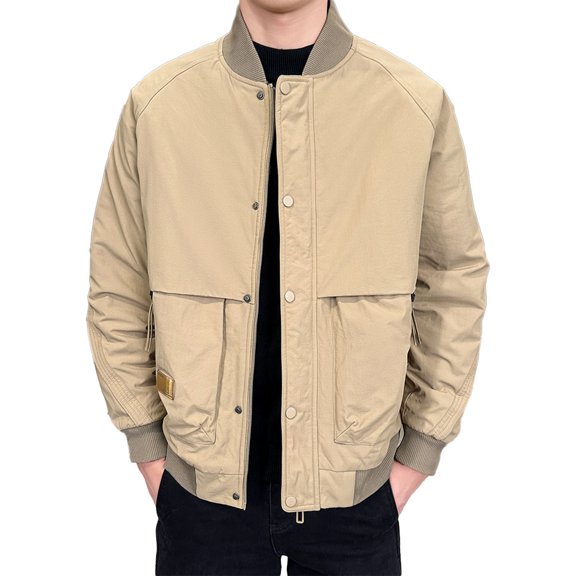 Winter Coats for Men Casual Stand Collar Zip Up Cargo Jacket Thickened Coat Pockets for Daily Outdoor Wear Long Sleeve Sports Coat