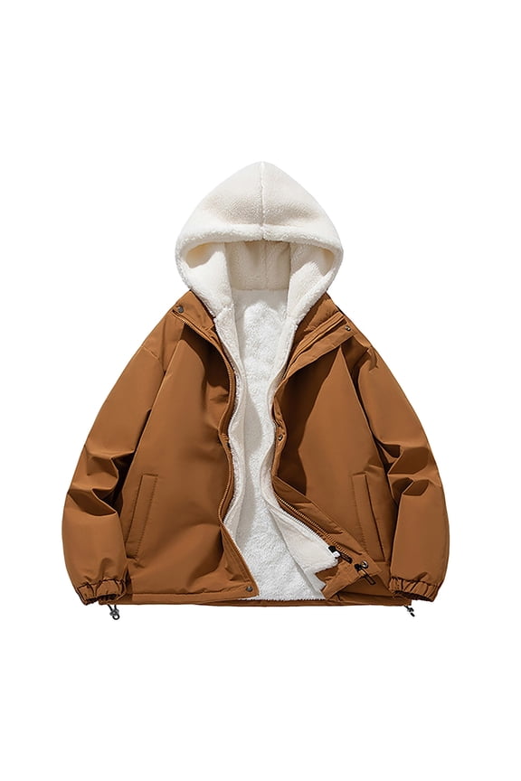 Winter Coats for Men Fleece Lined Quilted Windproof Jacket Hooded Thermal Insulated Layered Coats Casual Outdoor Commute ,Coffee,XXL