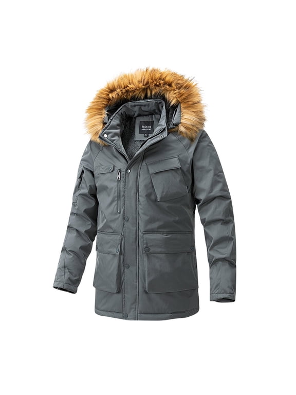 Winter Coats for Men Heavyweight Cargo Jacket, Windproof Parka Thickened Warm Hooded Down Outerwear Coat