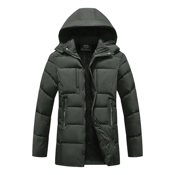 Winter Coats for Men Long Puffer Jacket Quilted Insulated Hooded Windproof Warm Parka Outerwear for Cold Weather Casual Commute,Army Green,XXL