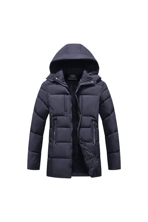 Winter Coats for Men Long Puffer Jacket Quilted Insulated Hooded Windproof Warm Parka Outerwear for Cold Weather Casual Commute,Dark Blue,XL