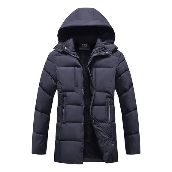 Winter Coats for Men Long Puffer Jacket Quilted Insulated Hooded Windproof Warm Parka Outerwear for Cold Weather Casual Commute,Dark Blue,XXXL