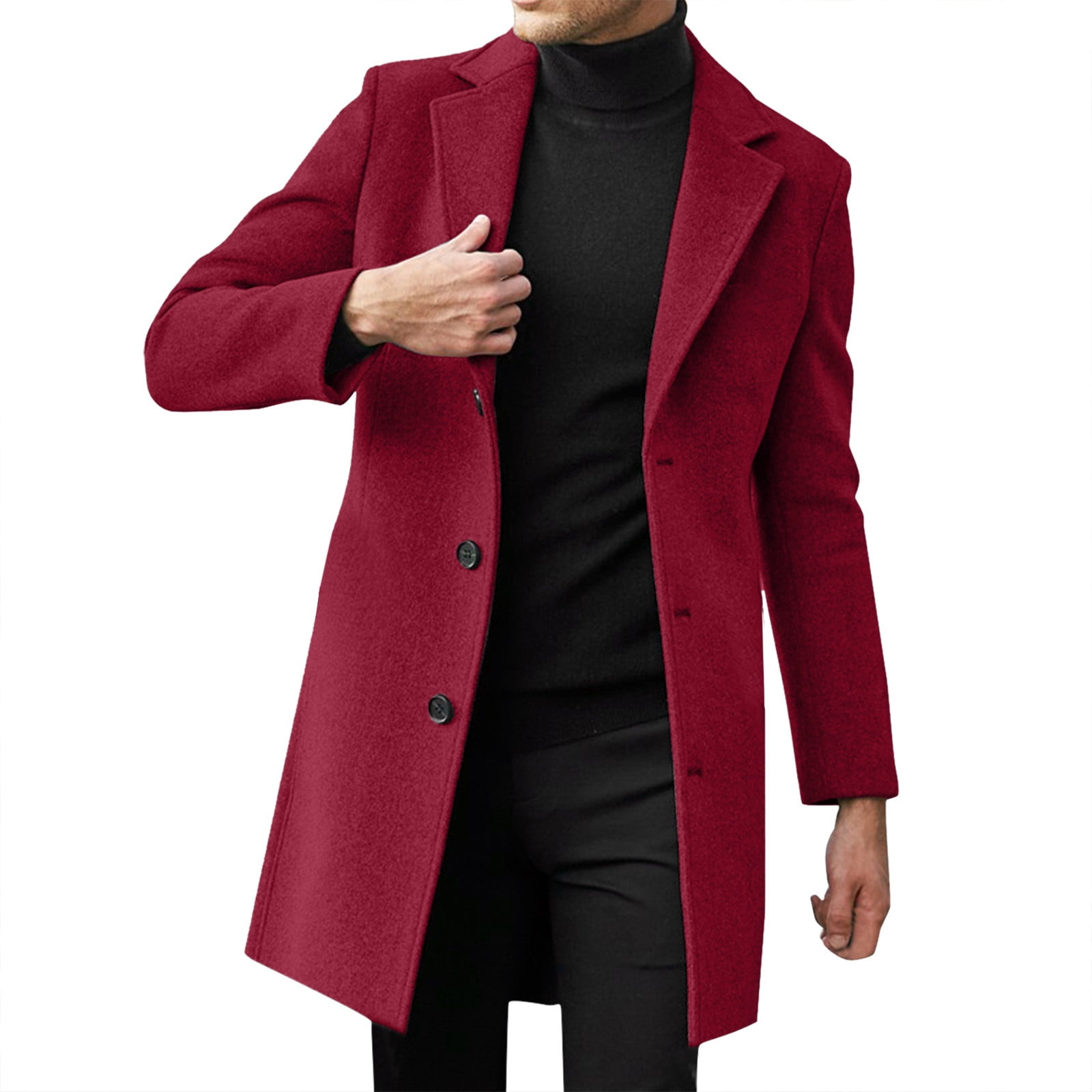 Winter Coats for Men Slim Lapel Collar Long Sleeve Padded Leather ...