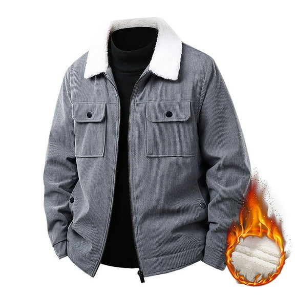 Winter Coats for Men Solid Color Long Sleeved Lapel Zipper Cardigan With Thick Corduroy And Lamb Wool Jacket