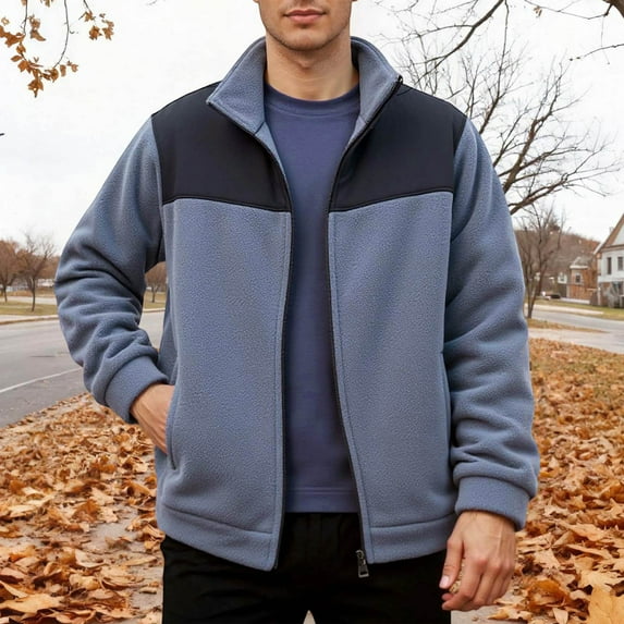 Winter Coats for Men Thicken Warm Fleece Zip Up Jackets Stand Up Collar with No Hood (Grey XXL)