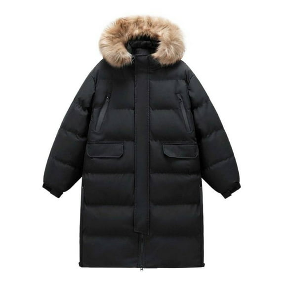 Winter Coats for Men Windproof Hooded Parka Thicken Quilted Insulated Puffer Jacket Zipper Windbreaker Casual Outdoor Coats,Black,L