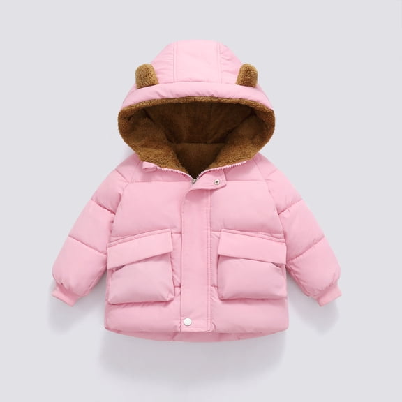 Winter Coats for Toddler Kids Baby Boys Girls Padded Light Puffer Jacket Outerwear Infant Down Jacket with Hoods Pink 90