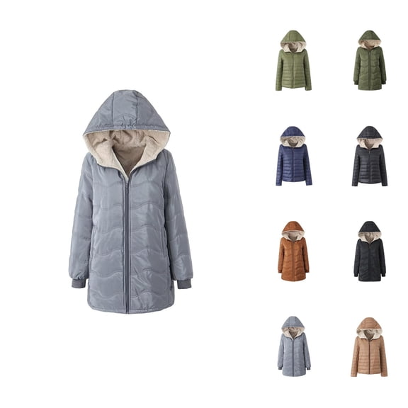 Winter Coats for Women 2025 Long Sleeve Fleece Lined Warm Casual Zip Up Jacket with Pockets Parka Outerwear