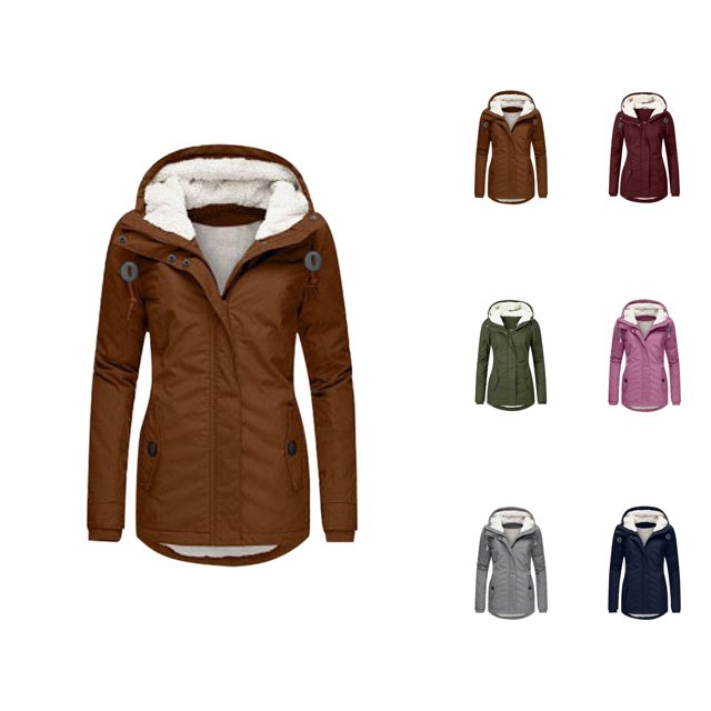 Winter Coats for Women 2025 Long Sleeve Fleece Lined Warm Zip Up Hooded Jacket with Pockets Parka Outerwear