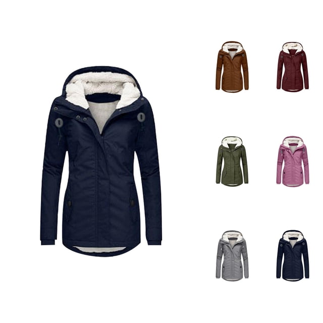 Winter Coats for Women 2025 Long Sleeve Fleece Lined Warm Zip Up Hooded Jacket with Pockets Parka Outerwear