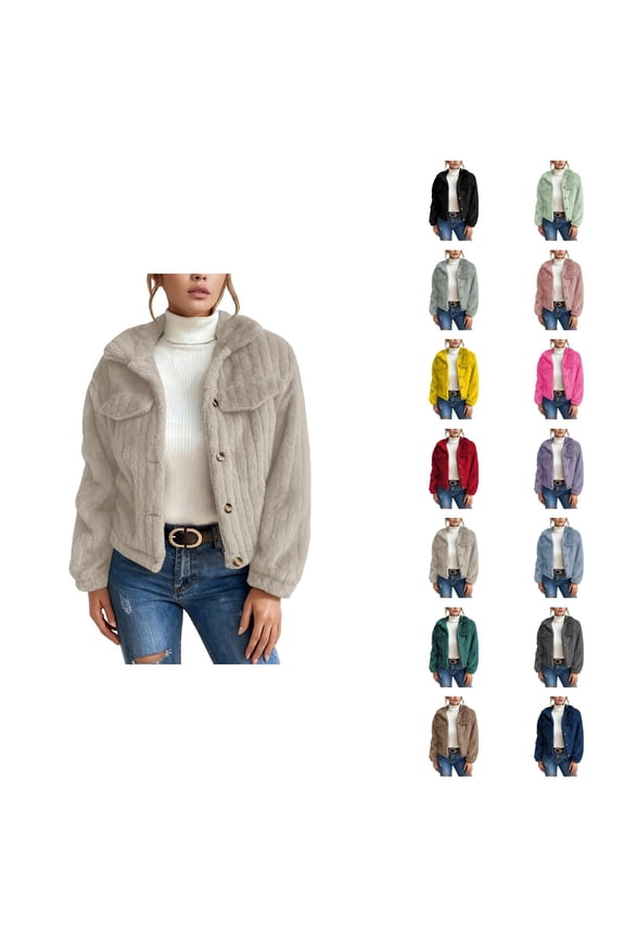 Winter Coats for Women 2025 Long Sleeve Warm Lapel Collared Open Front Jacket Casual Outerwear