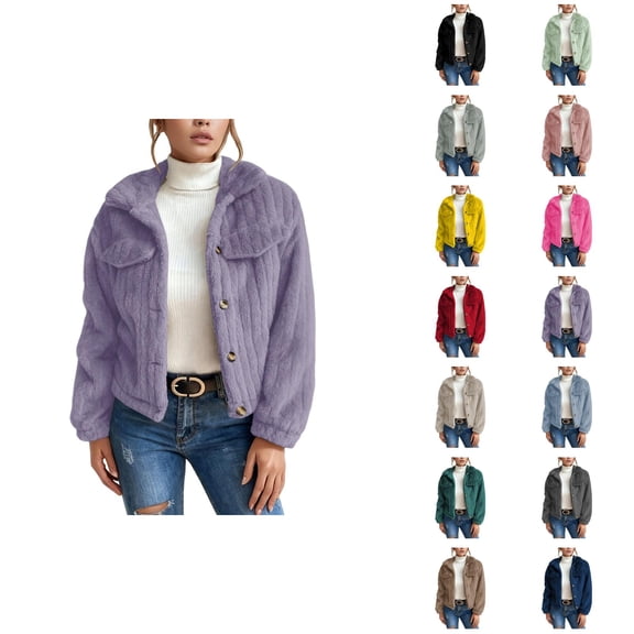 Winter Coats for Women 2025 Long Sleeve Warm Lapel Collared Open Front Jacket Casual Outerwear