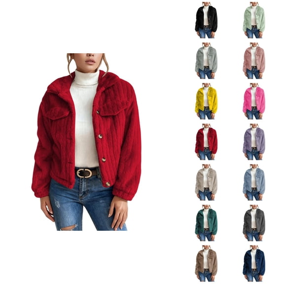 Winter Coats for Women 2025 Long Sleeve Warm Lapel Collared Open Front Jacket Casual Outerwear