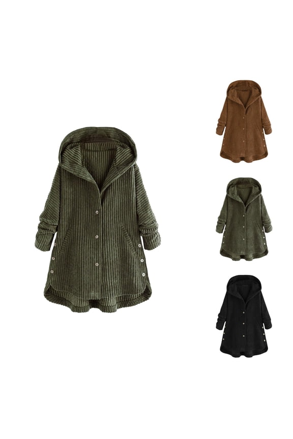 Winter Coats for Women 2025 Long Sleeve Open Front Button Corduroy Hooded Jacket with Pockets Cardigan Outerwear