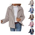 thumbnail image 1 of Winter Coats for Women 2025 Long Sleeve Open Front Lapel Collared Zip Up Fleece Cardigan Jacket Outerwear, 1 of 1