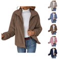 thumbnail image 1 of Winter Coats for Women 2025 Long Sleeve Open Front Lapel Collared Zip Up Fleece Cardigan Jacket Outerwear, 1 of 1