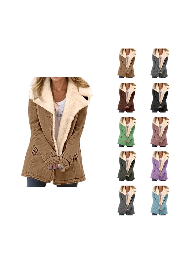 Winter Coats for Women 2025 Long Sleeve Suede Lined Button Notch Collar Jacket with Pockets Cardigan Outerwear