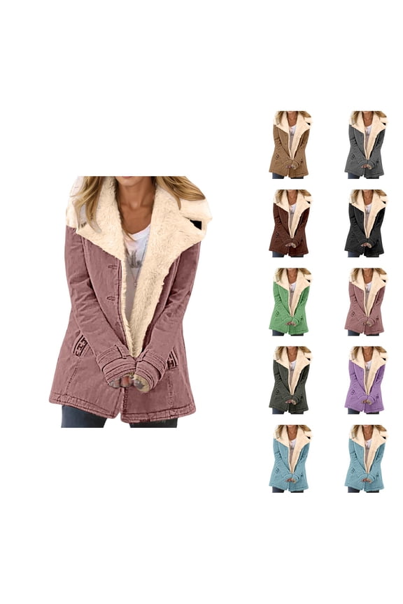 Winter Coats for Women 2025 Long Sleeve Suede Lined Button Notch Collar Jacket with Pockets Cardigan Outerwear
