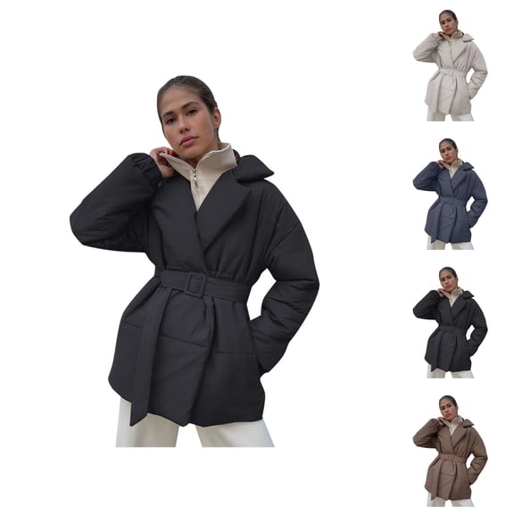 Winter Coats for Women 2025 Long Sleeve Thick Warm Slim Fit Casual Jacket with Belt Parka Outerwear