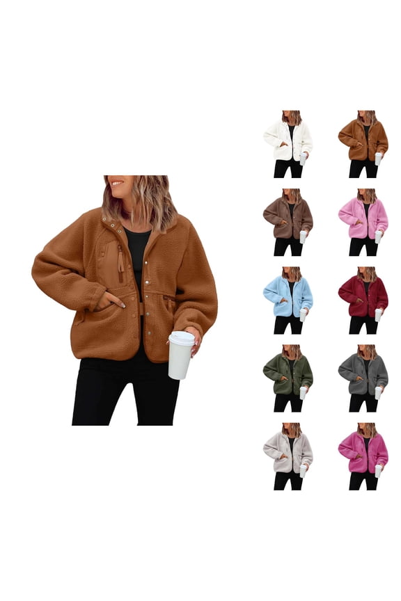 Winter Coats for Women 2025 Long Sleeve Warm Button Plain Casual Jacket with Pockets Outerwear